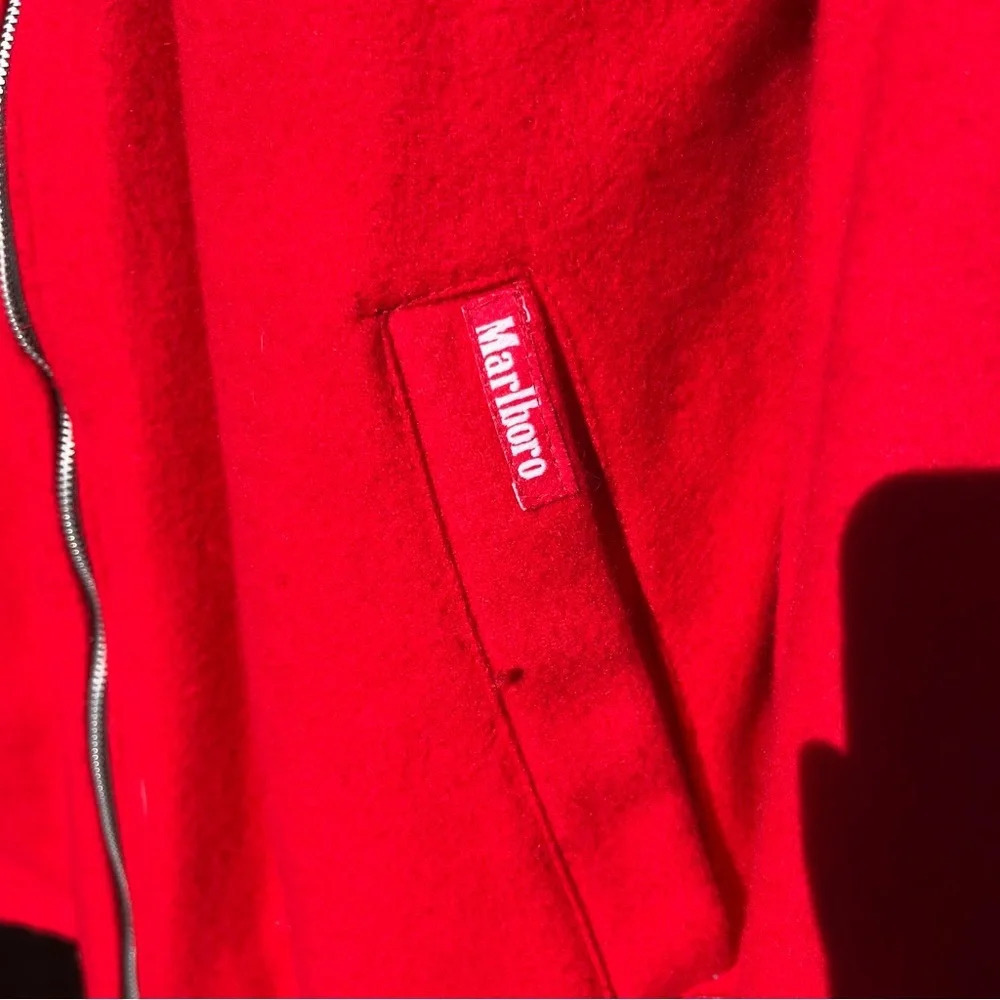 MARLBORO ~ Reversible Wool Men’s Red and Black Zip Jacket with Logo and Pockets - Picture 13 of 15